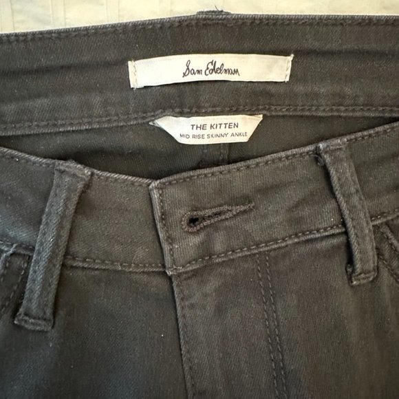 Sam Edelman Women's Black "The Kitten" Mid Rise Skinny Jeans with velvet hem - Picture 3 of 6